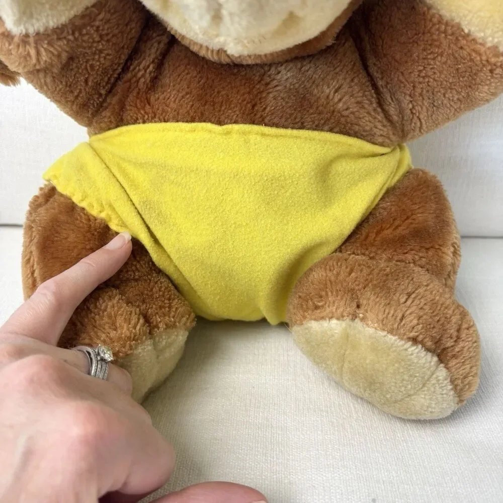 Vintage 1983 Sunburst Pets Brown Puppy Dog Plush Yellow Diaper Commonwealth 80s